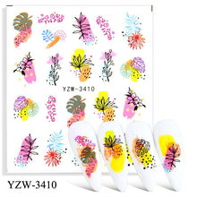 Load image into Gallery viewer, Autumn Simple Green Pink Pattern Water Nail Decal Sticker Flower Leaf Tree Winter Slider For Nail Art Manicuring Decoration Decals for Nail Art Decoration Including Hearts Stars Letters Bowknot Leaves Flowers Plants Fruits Butterflies