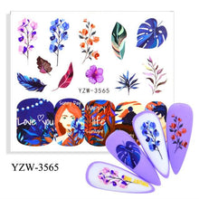 Load image into Gallery viewer, Autumn Simple Green Pink Pattern Water Nail Decal Sticker Flower Leaf Tree Winter Slider For Nail Art Manicuring Decoration Decals for Nail Art Decoration Including Hearts Stars Letters Bowknot Leaves Flowers Plants Fruits Butterflies