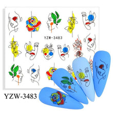 Load image into Gallery viewer, Autumn Simple Green Pink Pattern Water Nail Decal Sticker Flower Leaf Tree Winter Slider For Nail Art Manicuring Decoration Decals for Nail Art Decoration Including Hearts Stars Letters Bowknot Leaves Flowers Plants Fruits Butterflies