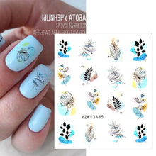 Load image into Gallery viewer, Autumn Simple Green Pink Pattern Water Nail Decal Sticker Flower Leaf Tree Winter Slider For Nail Art Manicuring Decoration Decals for Nail Art Decoration Including Hearts Stars Letters Bowknot Leaves Flowers Plants Fruits Butterflies