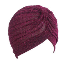 将图片加载到图库查看器,Autumn Winter Warm Headwear Soft Shine Silver Gold Lightweight Knot Twist Turban Headbands Cap Casual Streetwear Hats For Women