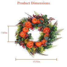 Load image into Gallery viewer, Autumn Wreath with Pumpkin Mixed Leaves Berries Flower Fall