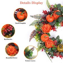 Load image into Gallery viewer, Autumn Wreath with Pumpkin Mixed Leaves Berries Flower Fall