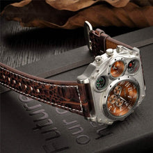 Load image into Gallery viewer, Avaner Mens Big Face Dual Time Zone Leather Strap Sport Watch