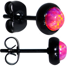 Load image into Gallery viewer, Red Synthetic Opal Black IP 316L Surgical Steel Stud Earrings
