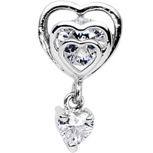 Load image into Gallery viewer, 1/4 Clear CZ Gem Triple Heart Dangle Cartilage Tragus Earring