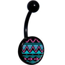 Load image into Gallery viewer, Pink Teal Tribal Pattern Black Belly Ring