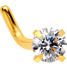 Load image into Gallery viewer, 18G 1/4 Clear 3mm CZ Gem Gold IP L-Shape Nose Ring
