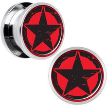 将图片加载到图库查看器,Black Red Distressed Star Steel Screw Fit Plug Set 9/16