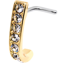 Load image into Gallery viewer, 18G Clear CZ Gold Tone Sleek Faux Hoop L Shaped Nose Ring