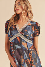 将图片加载到图库查看器,Lace Detail Slit Geometric Print Short Sleeve Comfortable Maxi Dress For Women, Elegant Lace, Alluring Slit, Sophisticated Geometric Print for Casual & Dressy Occasions