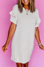 Load image into Gallery viewer, White Striped Round Neck Short Sleeve Mini Dress Casual & Playful Everyday Look Dress