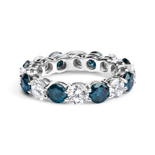 Load image into Gallery viewer, 14K White Gold 6 1/4 Cttw Alternating Lab-Grown White and Natural Treated Blue Diamond Eternity Band Ring (F-G Color, VS1-VS2 Clarity)