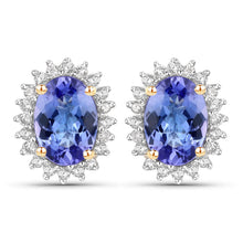 Load image into Gallery viewer, 1.71 Carat Genuine Tanzanite and White Diamond 14K Yellow Gold Earrings