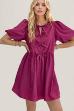Load image into Gallery viewer, Elegant Ruched Puff Sleeve Mini Dress Vintage Bow Detail Cute Short Dress for Women