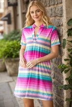 Load image into Gallery viewer, Colorful Full Size Striped Short Sleeve Mini Tee Dress Plus Size Casual Essential Summer Dress