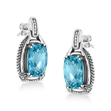 Load image into Gallery viewer, .925 Sterling Silver 14x10MM Cushion Cut Blue Topaz Gemstone and Diamond Accent Dangle Earring (I-J Color, I1-I2 Clarity)