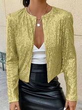 Load image into Gallery viewer, Elegant Women Full-Size Sequin Open Front Cropped Jacket With Glamorous Sparkle Luxury Women Party Jacket