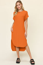 Load image into Gallery viewer, Double Take Full Size Round Neck Short Sleeve Slit Dress Stylish & Comfortable Casual Dress
