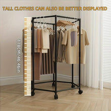 Load image into Gallery viewer, 360 Rotating Freestanding Clothing Rack, Hexagonal Carbon Steel Organizer with Wheels