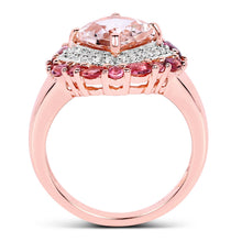 Load image into Gallery viewer, 14K Rose Gold Plated 3.11 Carat Genuine Morganite, Pink Tourmaline & White Topaz .925 Sterling Silver Ring
