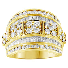 Load image into Gallery viewer, .925 Sterling Silver 2.0 Cttw Round & Baguette Cut Diamond Multi-Row Channel Set Tapered Cocktail Fashion Ring (I-J Color, I3 Clarity) - Size 7