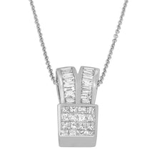 Load image into Gallery viewer, 14K White Gold 1 5/8 cttw Princess and Baguette Cut Diamond Heart Ribbon Pendant Necklace (G-H, VS1-VS2)