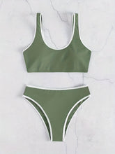 将图片加载到图库查看器,Bikini Scoop Neck Contrast Trim 2 Piece Swimsuit for Women – High Stretch Casual Bikini Set with Scallop Edge Detail and Matching Swim Briefs – Stylish Solid Color Swimwear for Beach Days Pool Lounging and Summer Vacations