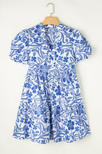 Load image into Gallery viewer, Royal Blue Printed Puff Sleeve Dress Stylish & Feminine Statement Dress For Every Occasion
