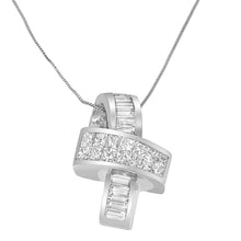 Load image into Gallery viewer, 14K White Gold 2 cttw Princess and Baguette Cut Diamond Ribbon Pendant Necklace (H-I, SI-SI2)