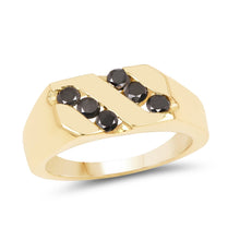 Load image into Gallery viewer, 14K Yellow Gold Plated 0.60 Carat Genuine Black Diamond .925 Sterling Silver Ring