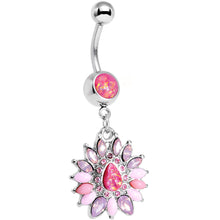 将图片加载到图库查看器,Pink Faux Opal Dewdrop Flower Dangle Belly Ring