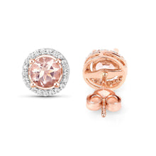将图片加载到图库查看器,0.93 Carat Genuine Morganite and White Diamond 14K Rose Gold Earrings