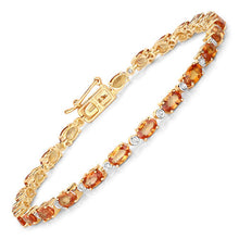 Load image into Gallery viewer, 7.39 Carat Genuine Orange Sapphire and White Diamond 14K Yellow Gold Bracelet