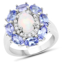 将图片加载到图库查看器,3.05 Carat Genuine Ethiopian Opal, Tanzanite and White Diamond .925 Sterling Silver Ring