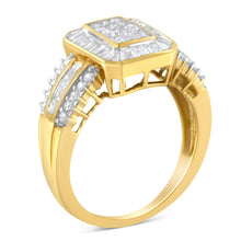 将图片加载到图库查看器,10K Yellow Gold Round and Baguette-Cut Diamond Cocktail Ring (1.0 Cttw, H-I Color, SI2-I1 Clarity) - Size 7