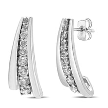 Load image into Gallery viewer, .925 Sterling Silver 1 Cttw Round Diamond Graduated Huggie Earrings (I2-I3 Clarity, I-J Color)