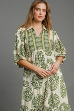 Load image into Gallery viewer, Matcha Green Full Size Print Midi Dress Plus Size Boho Chic Dress Lightweight Women Dress
