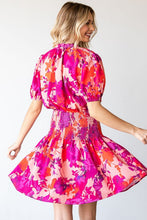 Load image into Gallery viewer, Floral Short Sleeve Smocked Mini Dress โ Floral Mini Dress, Smocked Dress, Short Sleeve Floral Dress, Ruched Waist Dress, Summer Mini Dress, Romantic Floral Dress, Chic Floral Dress