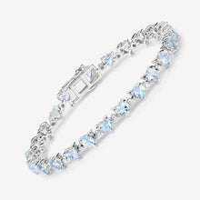 Load image into Gallery viewer, 7.71 Carat Genuine Aquamarine and White Diamond .925 Sterling Silver Bracelet