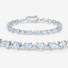 Load image into Gallery viewer, 7.71 Carat Genuine Aquamarine and White Diamond .925 Sterling Silver Bracelet