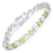 Load image into Gallery viewer, 6.74 Carat Genuine Peridot and White Diamond .925 Sterling Silver Bracelet