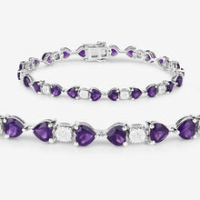 Load image into Gallery viewer, 9.56 Carat Genuine Amethyst and White Diamond .925 Sterling Silver Bracelet