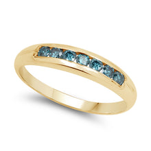 Load image into Gallery viewer, 14K Yellow Gold Plated 0.35 Carat Genuine Blue Diamond .925 Sterling Silver Ring