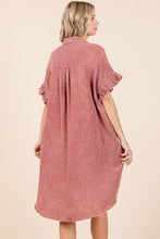 Load image into Gallery viewer, Mineral Wash Cotton Gauze Mini Shirt Dress For Women – Effortlessly Chic and Tredny Dress with Ruffle Sleeve Details