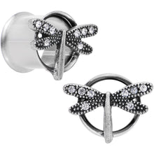 Load image into Gallery viewer, 1/2 Clear Gem Steel Hi Sky Dragonfly Double Flare Tunnel Plug Set