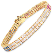 将图片加载到图库查看器,14K Yellow Gold Plated 9.52 Carat Genuine Blue Sapphire and White Sapphire .925 Sterling Silver Bracelet