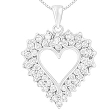 Load image into Gallery viewer, 925 Sterling Silver 4.0 Cttw Diamond Two Row Open Heart 18" Pendant Necklace (I-J Color, I2-I3 Clarity)