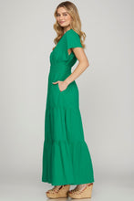 Load image into Gallery viewer, Surplice Short Sleeve Tiered Maxi Dress With Pockets For Women โ Fluttering, Elegant and Versatile Maxi Dress with Surplice Neckline and Pockets