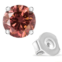 Load image into Gallery viewer, 14K White Gold 1.0 Cttw Round Brilliant Cut Lab Grown Pink Diamond 4-Prong Classic Solitaire Earrings (Pink Color, VVS2-VS1 Clarity)